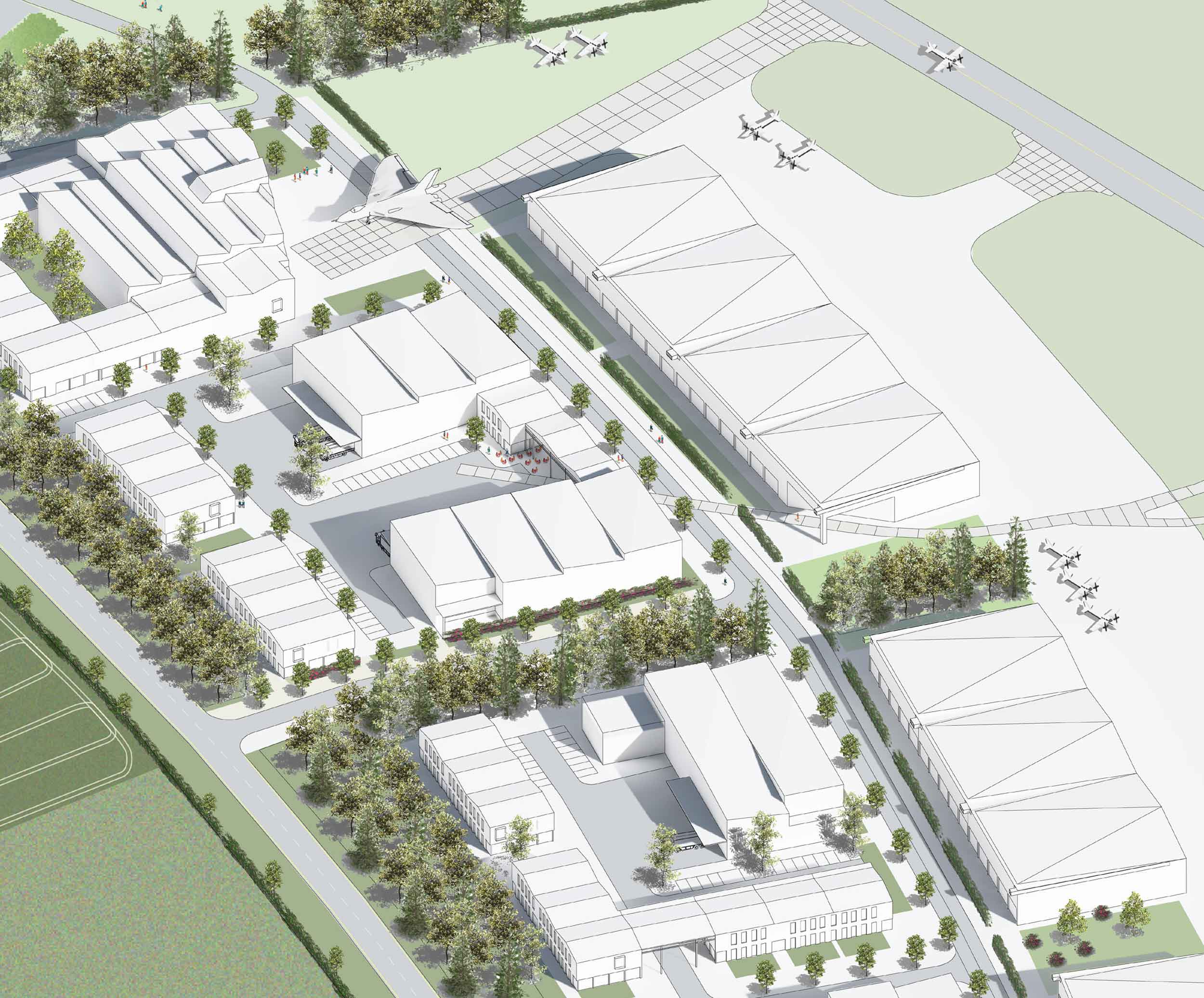 Outline plan for Duxford AvTech shows access to the airfield