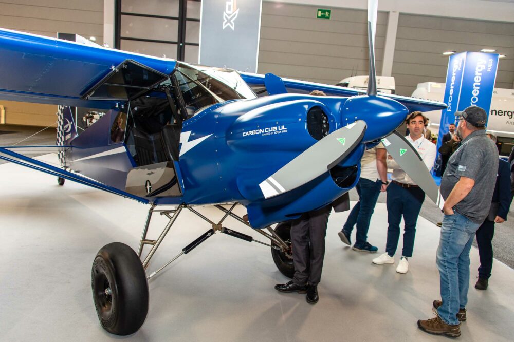 Amid all the sensible electric aircraft is this Carbon Cub UL powered by a Rotax 916iS - yes, a 160hp microlight! Colour not to everyone's taste but Oratex fabric is one of many weight-saving measures to get under 600kg max take-off weight and achieve decent payload. Beautifully made titanium undercarriage is another