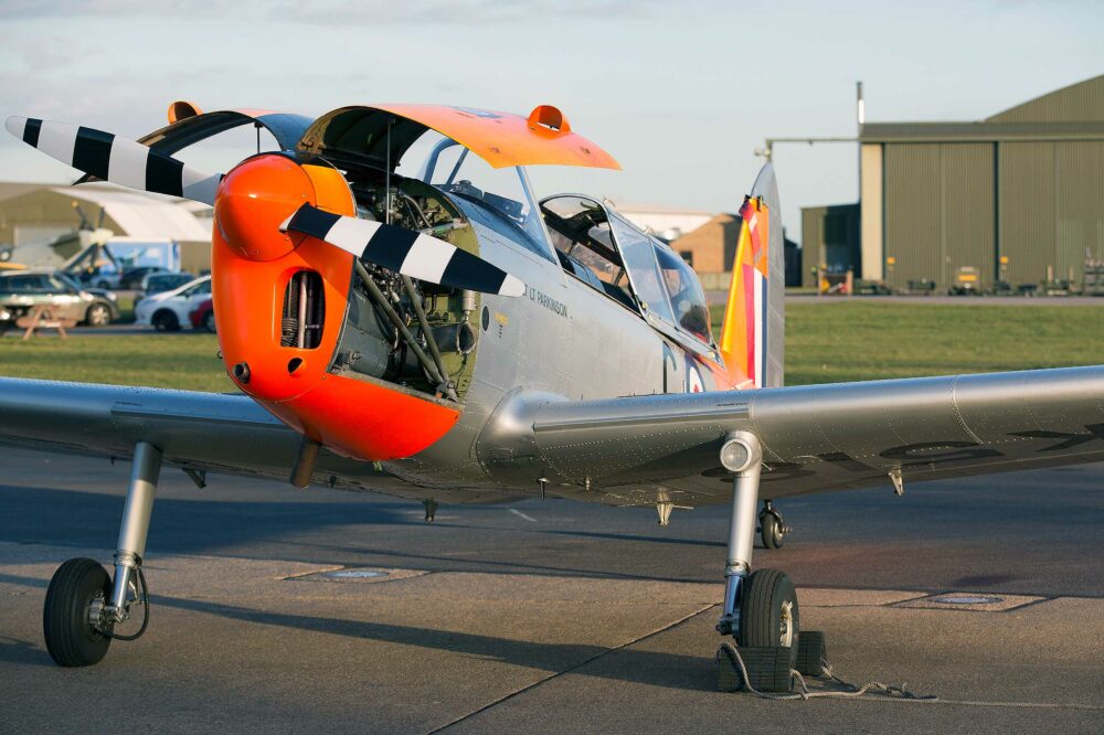 Battle of Britain Memorial Flight Chipmunk WK518 with engine covers open and ready for inspection at RAF Coningsby. Photo: Cpl Phil Major (RAF)/MOD, OGL v1.0OGL v1.0